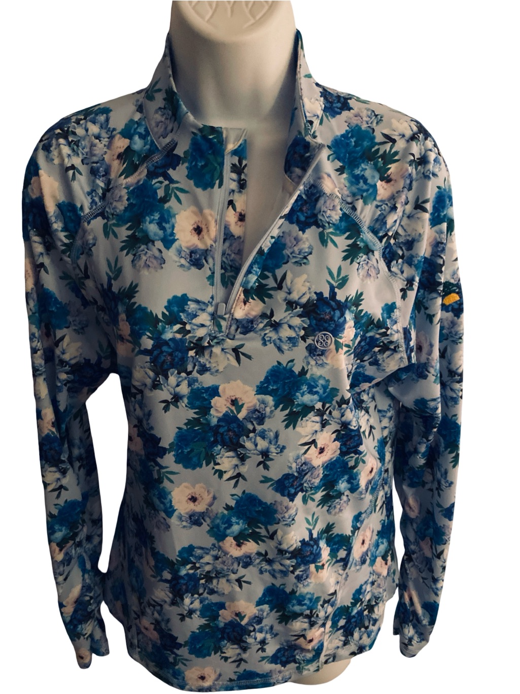 G/Fore Light Blue Floral Quarter-Zip Pullover - L